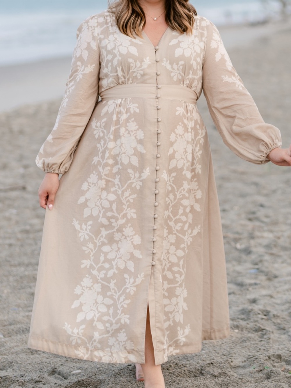 Tuckernuck Beige Floral Long Sleeve Maxi Dress